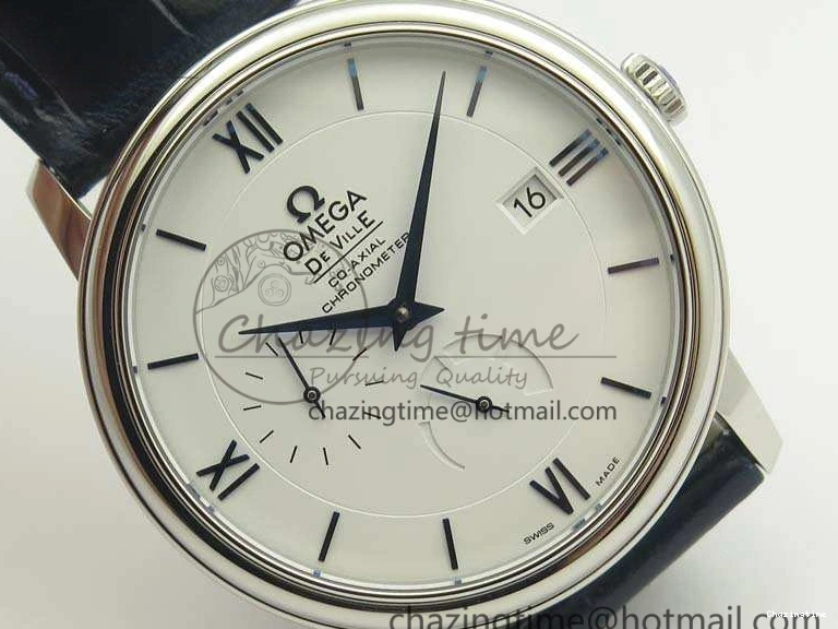 0207 Fashionable De Ville Prestige Real Power Reserve SS TW 1:1 Best Edition White Dial Blue Markers On Leather Strap A 8094